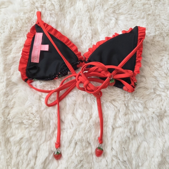 Dolls Kill x Strawberry Shortcake black and red strawberry bikini set - Picture 3 of 6